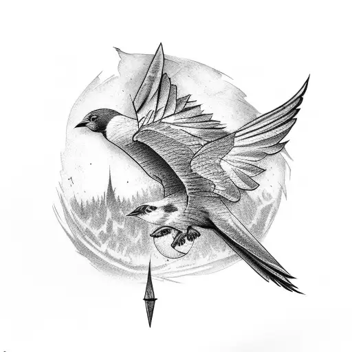 Crow Attacking A Swallow