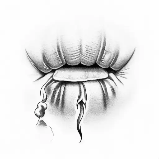 A Tattoo Of Smoking Lips Blowing Out Smoke Forming The Word 'Loyalty' In A Dotwork Style