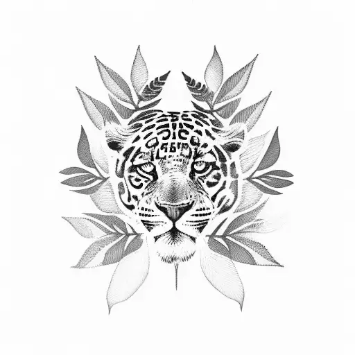 Jungle Leaves With Jaguar Aztec At Night