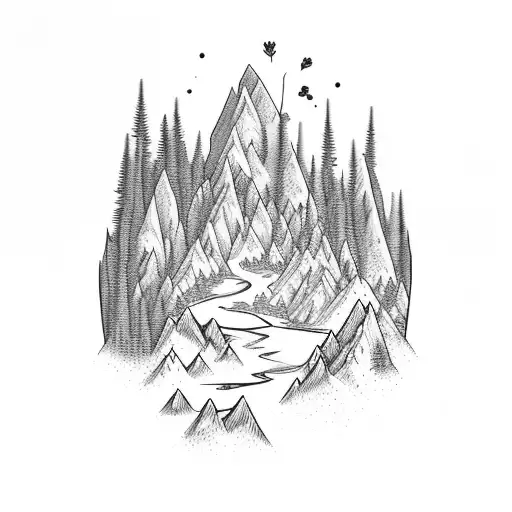 A Mountain Landscape With A Hidden Trail Leading To A Bouquet Of Wildflowers