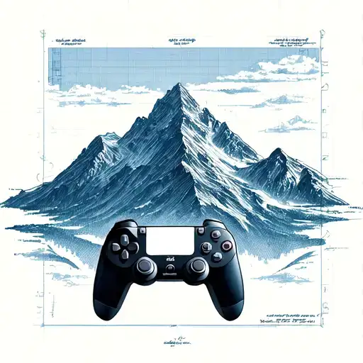 An Engineer's Blueprint Of A Mountain Range With A Gaming Console Embedded In It