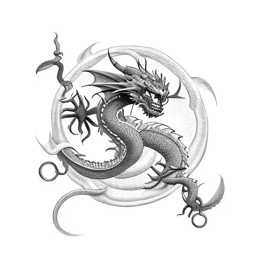 A Dragon Coiled Around A Dumbbell