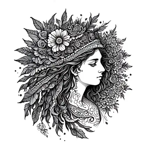 A Slavic Goddess Of Nature With Intricate Floral Patterns