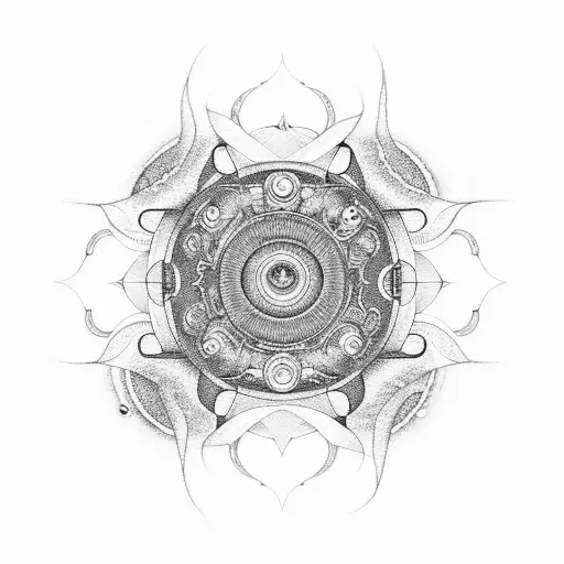 A Dotwork Tattoo Of A Space Shuttle Orbiting Around Saturn In The Style Of A Mandala