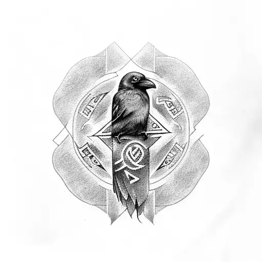 Raven With Runic Alphabet Around It