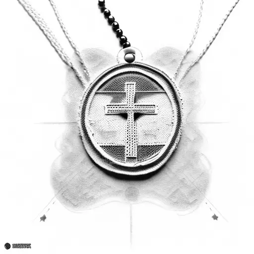 Interlinked Cross With Military Dog Tags Hanging From The Cross