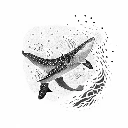A Dotwork Design Of A Veterinarian Releasing A Rescued Whale Shark Back Into The Ocean