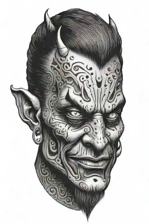 A Sketch Tattoo Of Gunter O'dimm As A Demon With A Sly Smile