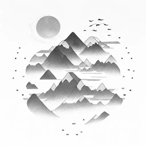 Ocean Wave With Mountains Rising Up To Two Doves