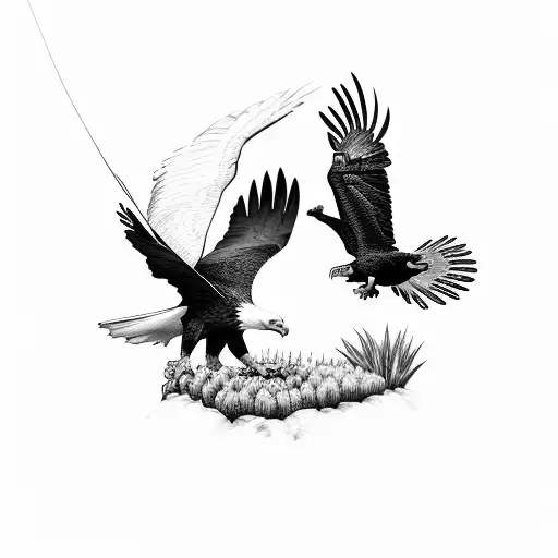 American Bald Eagle Fighting A Andean Condor Their Talons Together