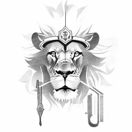 A Lion Holding A Gun And A Knife