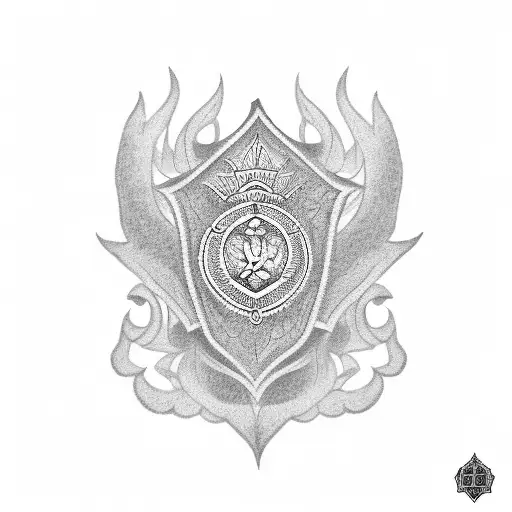 A Dotwork Tattoo Of A Police Badge With Intricate Tribal Designs Surrounding It