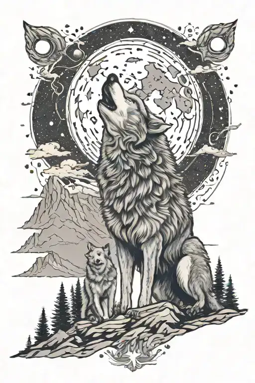 Nature Family Mountains Wolf Howling At The Moon