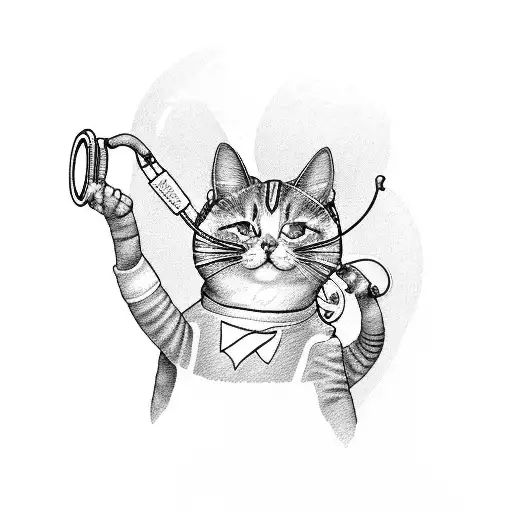 Nurse Cat Rocking Out With A Stethoscope Microphone