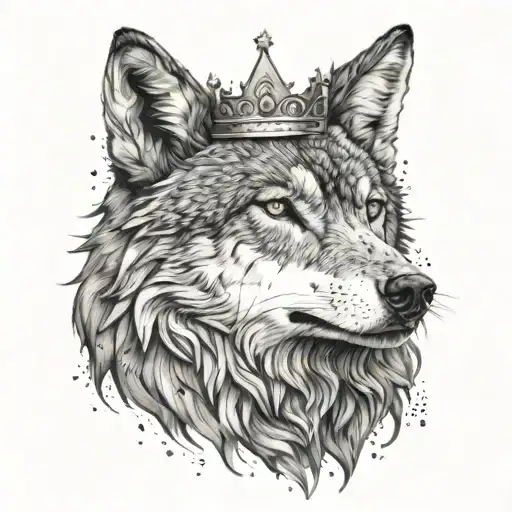 A Realistic Wolf With A Crown Surrounded