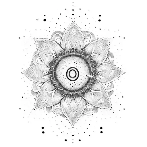 A Dotwork Tattoo Of A Galaxy With A Lotus Flower At Its Center