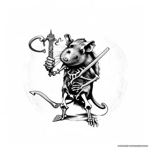 Necromancer Wizard Rat Holding A Staff Raising Skeleton Rat From The Dead