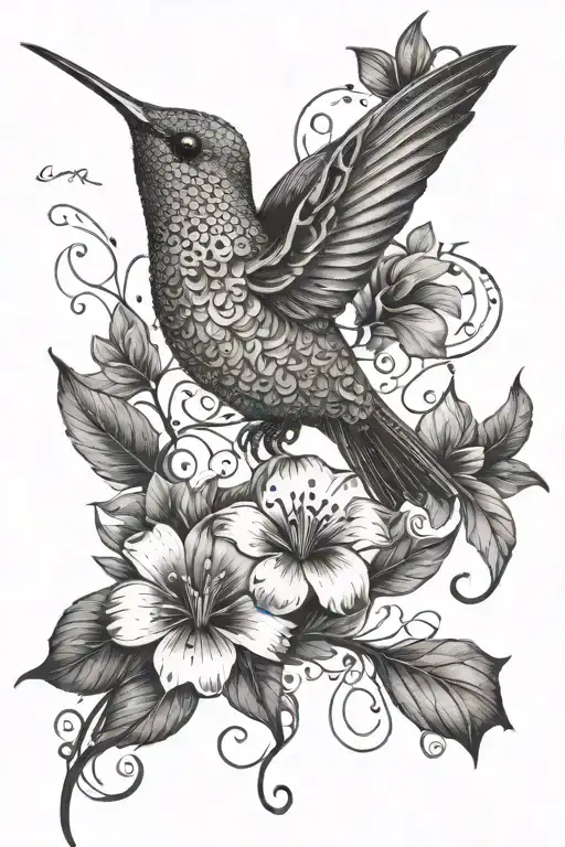 Humming Bird With Flower Vine Wrapping