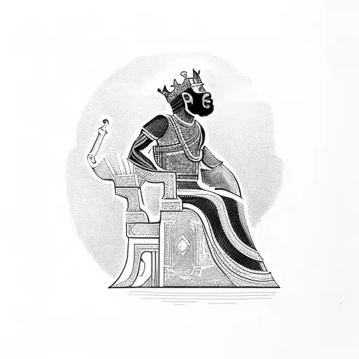 African King Sitting Down In Throne