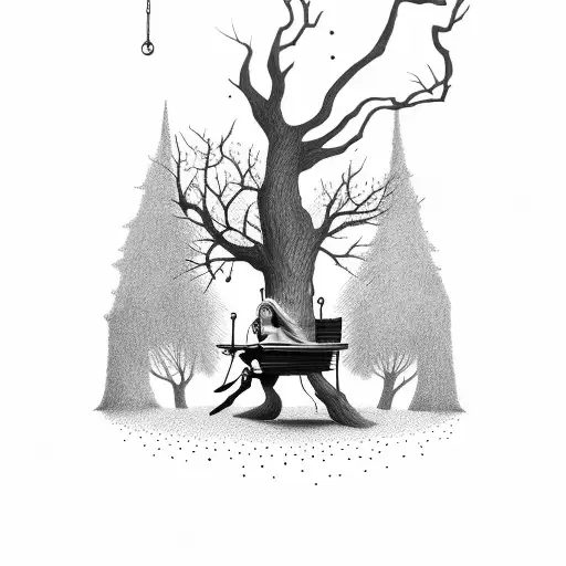 A Scary Girl Sitting On A Swing Near The Tree