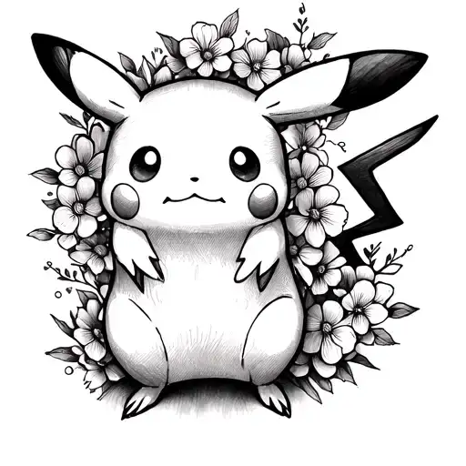 Black And White Floral Pikachu