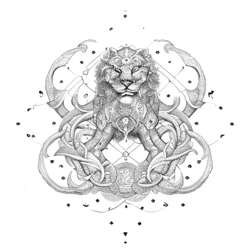 A Leo And Cancer Zodiac Symbol Entangled In A Dotwork Vine Design