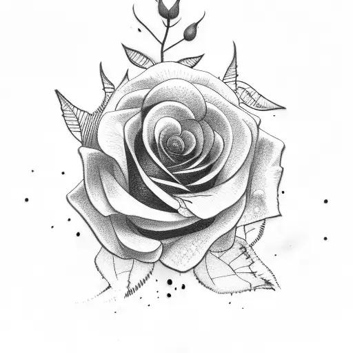 Rose With Leaves And Black Round Berries