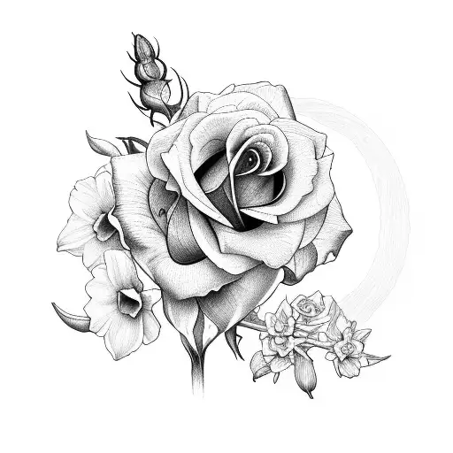 Rose Daffodil And Larkspur Bouquet