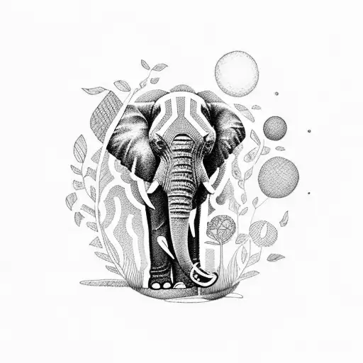 A Garden Scene With A Drumming Elephant And A Boston Terrier