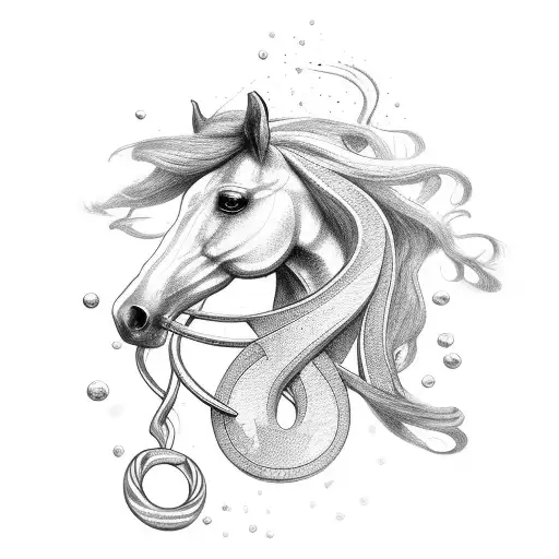 A Horse And A Horseshoe Intertwined With Delicate Dotwork