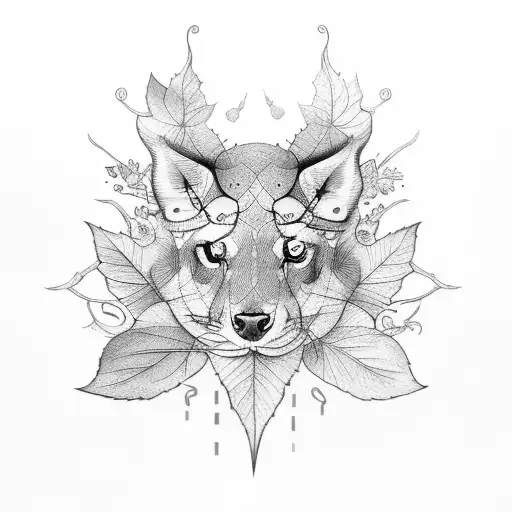 Wood Sticks And Leafs And Animal Face