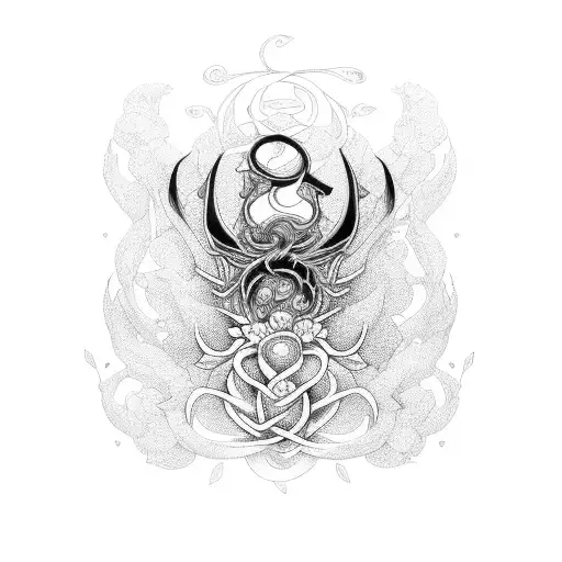 A Scythe Intertwined With A Delicate Floral Pattern