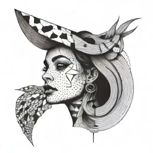 Serialism Ayes Girl Abstract Lines Black And White