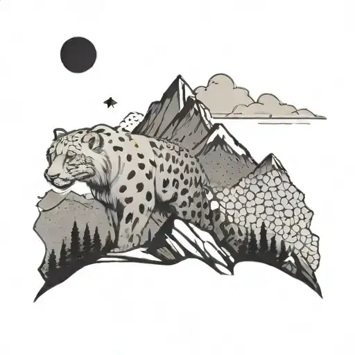 A Snow Leopard Silhouette With A Mountain Landscape Inside