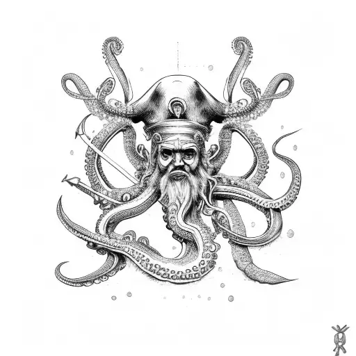 Poseidon With Octopus And Pirate Ship
