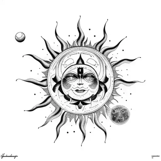A Sun And Moon Composed Of Intricate Psychological Symbols