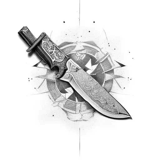 Military Knife With A Banner