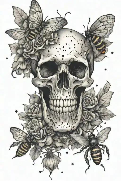 A Skull Made Of Bees Symbolizing The Connection Between Life And Death