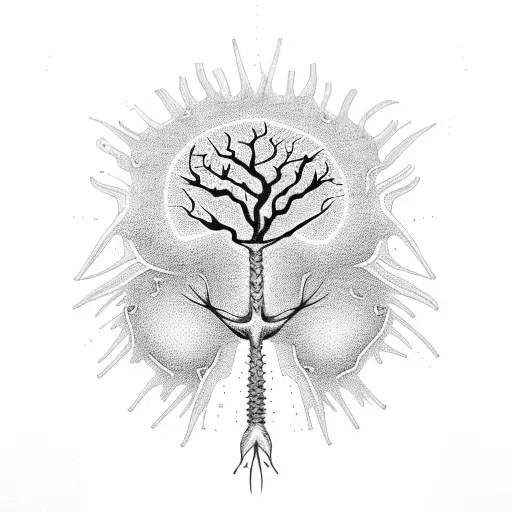 Spine With Neurons And Health Symbols In A Palm Tree