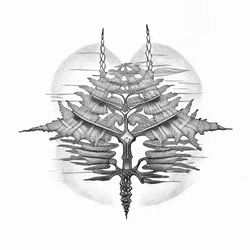 Fern Tree And Skeleton And Uzi Gun