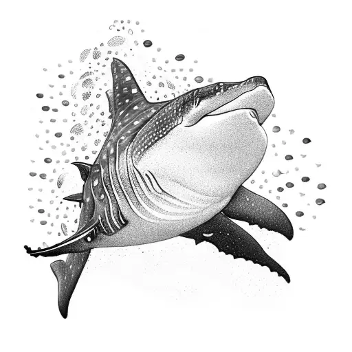 A Scuba Diver Exploring A Coral Reef With A Majestic Whale Shark And Manta Rays Surrounding Them