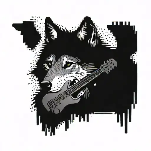 A Tattoo Of A Wolf Playing A Guitar In A Pixel Art Style
