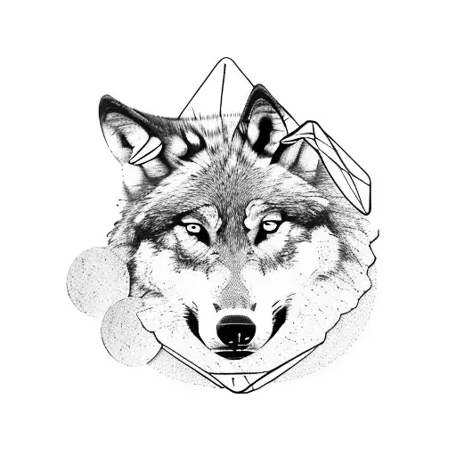 Wolf On Mountain With Trees Behind And Playing Cards As A Mountain