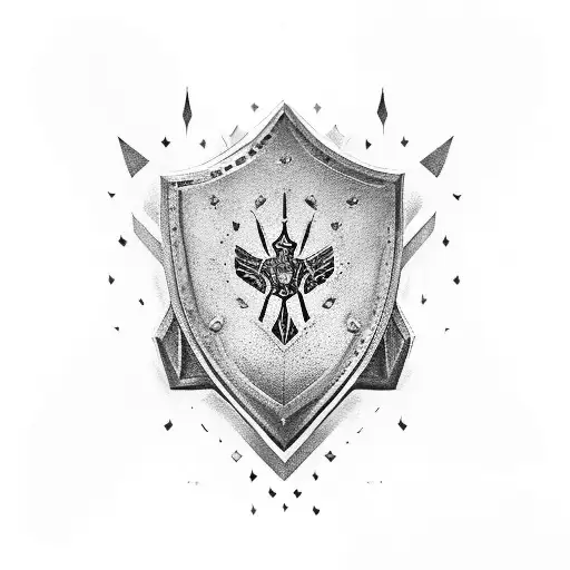 Shield With The Word 'Courage' In A Dotwork Style