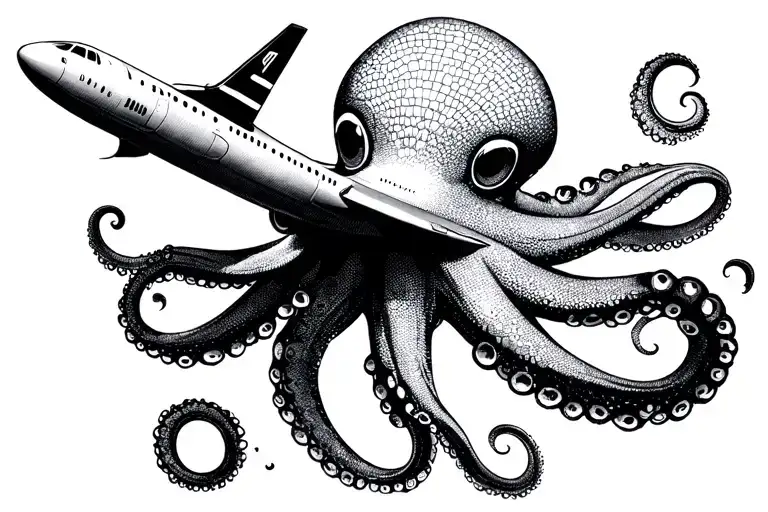 Airplane Entwined With An Octopus Emerging