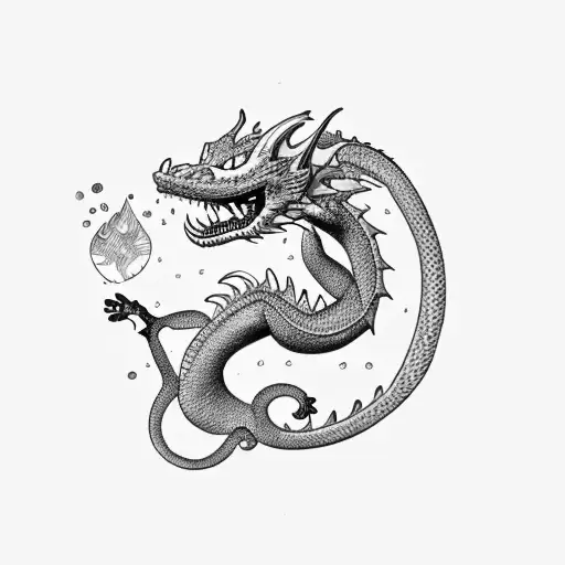 Cartoo Dragon Looking Down At A Cat