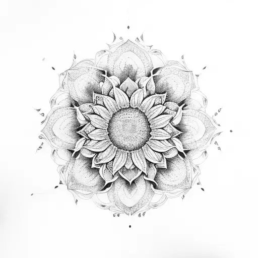 Sunflower And Mandala Half Colour Half Black And White