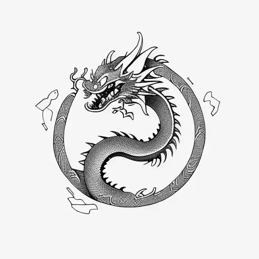 Cartoon Dragon Looking Down And Center At A Cat