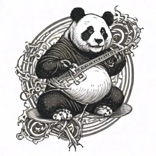 A Portrait Of A Panda Practicing Kung Fu Surrounded By Musical Notes