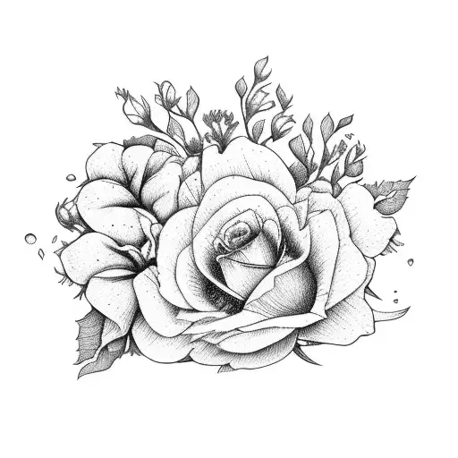 Robin In A Bed Of Flowers